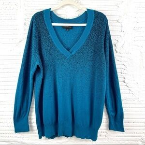 Lane Bryant V-Neck Metallic Teal & Black Sweater Cotton Blend Plus Size 26/28